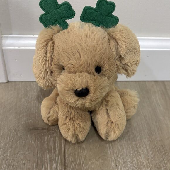 Aurora St. Patrick's Day Golden Lab Stuffed Lucky Shamrock Silky Plush 6" Plus - Picture 2 of 6